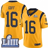 Youth Nike Rams 16 Jared Goff Gold 2019 Super Bowl LIII Color Rush Limited Jersey,baseball caps,new era cap wholesale,wholesale hats
